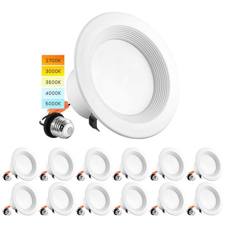 4 LED Recessed Can Lights 5 CCT Selectable 2700K-5000K 10W (60W Equivalent) 750LM Dimmable 12-Pack